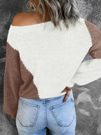 Irregular Color Crew Neck Long-Sleeve Sweater Pullover