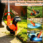 Cordles Weed Wacker, 21V Electric Weed Eater Battery Powered, No String Trimmer with Wheels &amp; Metal Blades, Lightweight Grass Trimmer/Lawn Edger/Brush Cutter, Stringless Weed Trimmer for Yard Garden