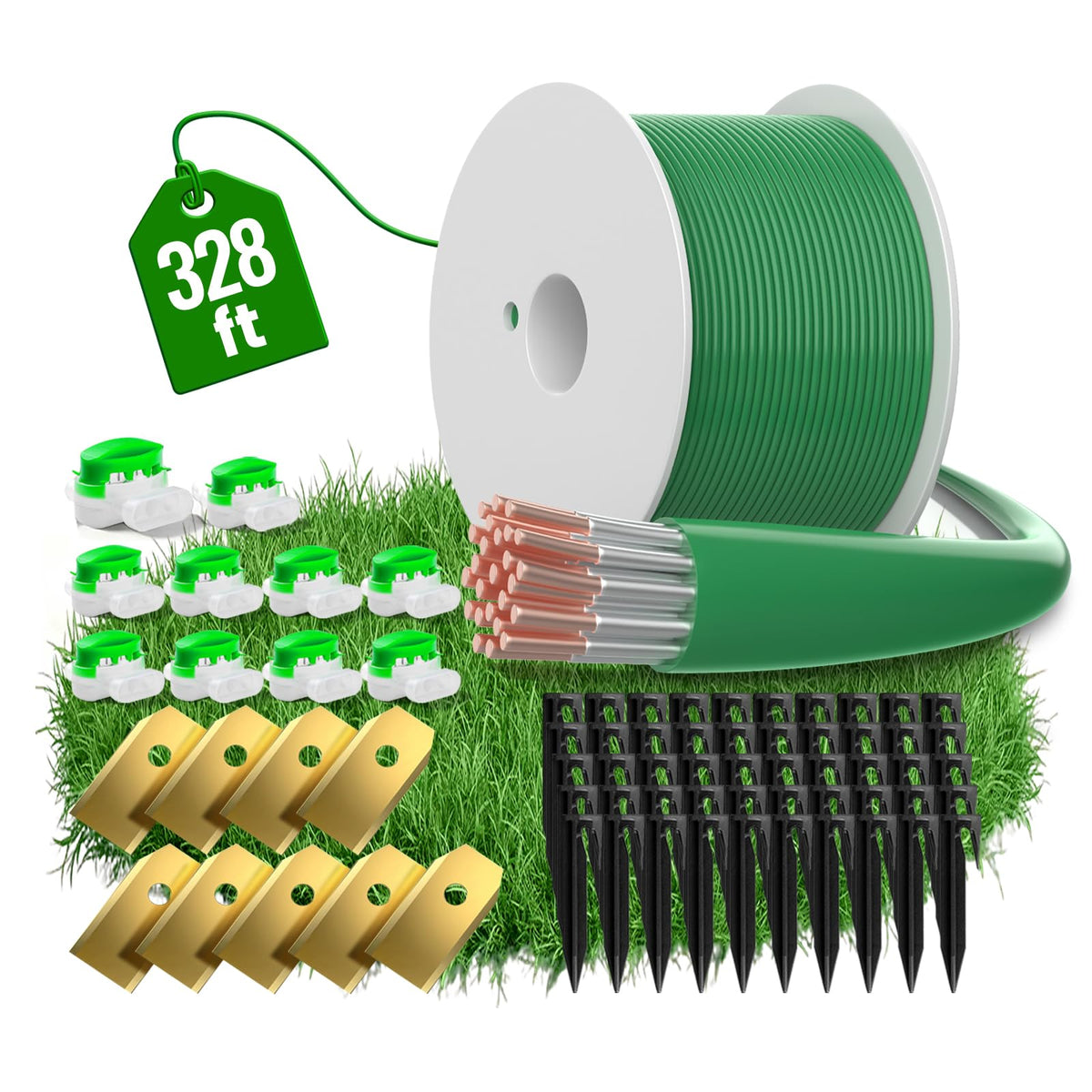100m/328ft Universal Lawnmower Boundary Wire Contains 50x Lawn Pegs+10x Wire Connectors+9X ium Blades Robotic Lawnmower Wire Compatible with //Worx