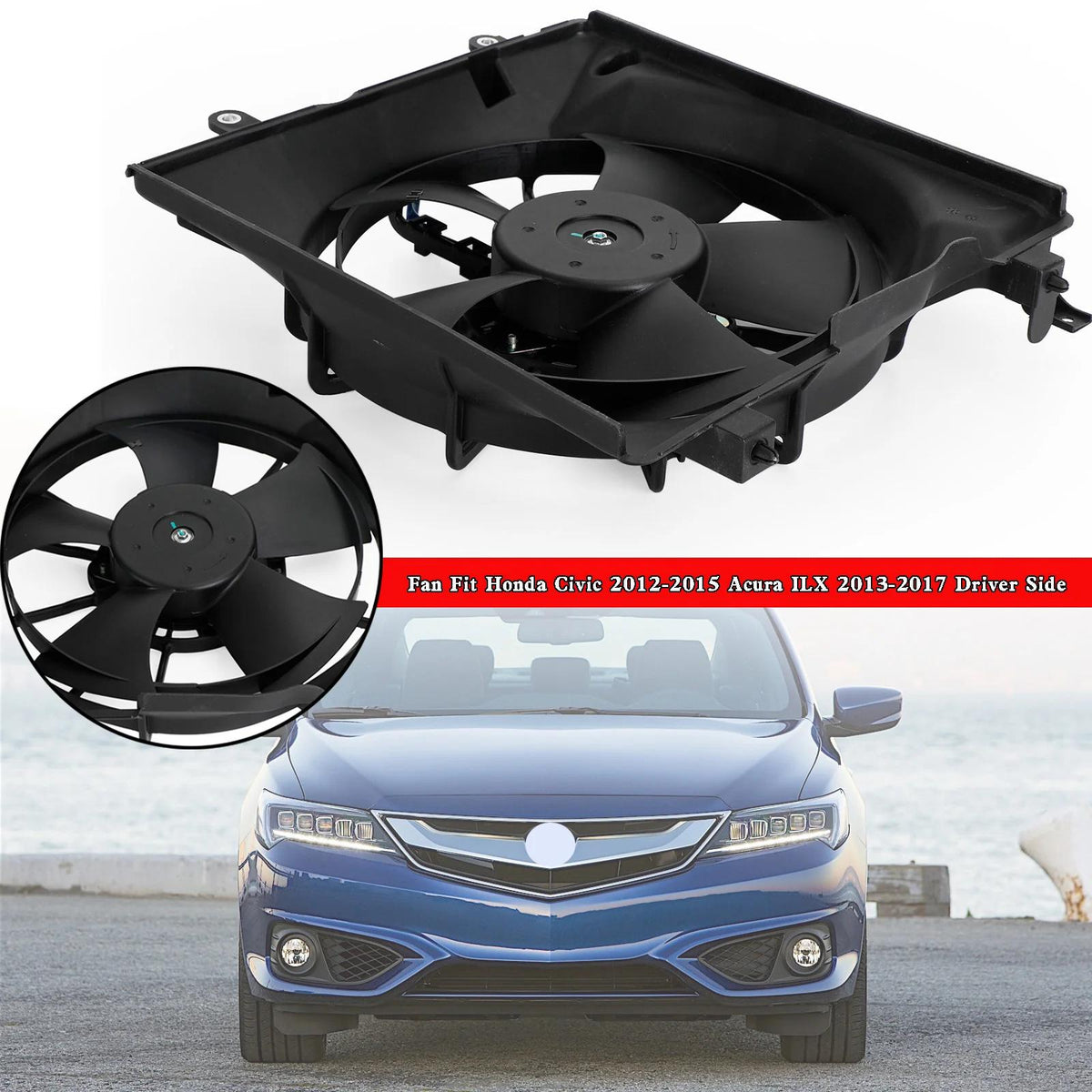 2013-2015 Honda Civic Natural Gas, Touring Radiator Cooling Fan Driver Side 19030R1AA01PFM TYC601350 HO3115158 19015R1AA01 19020RSAG01 19015-R1A-A01 Generic