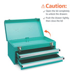 Metal Tool Box with Drawers, Storaand Organization Tool Chest, Powder Coat Finish, 18.1 x 8.7 x 9.5 in, Turquoise