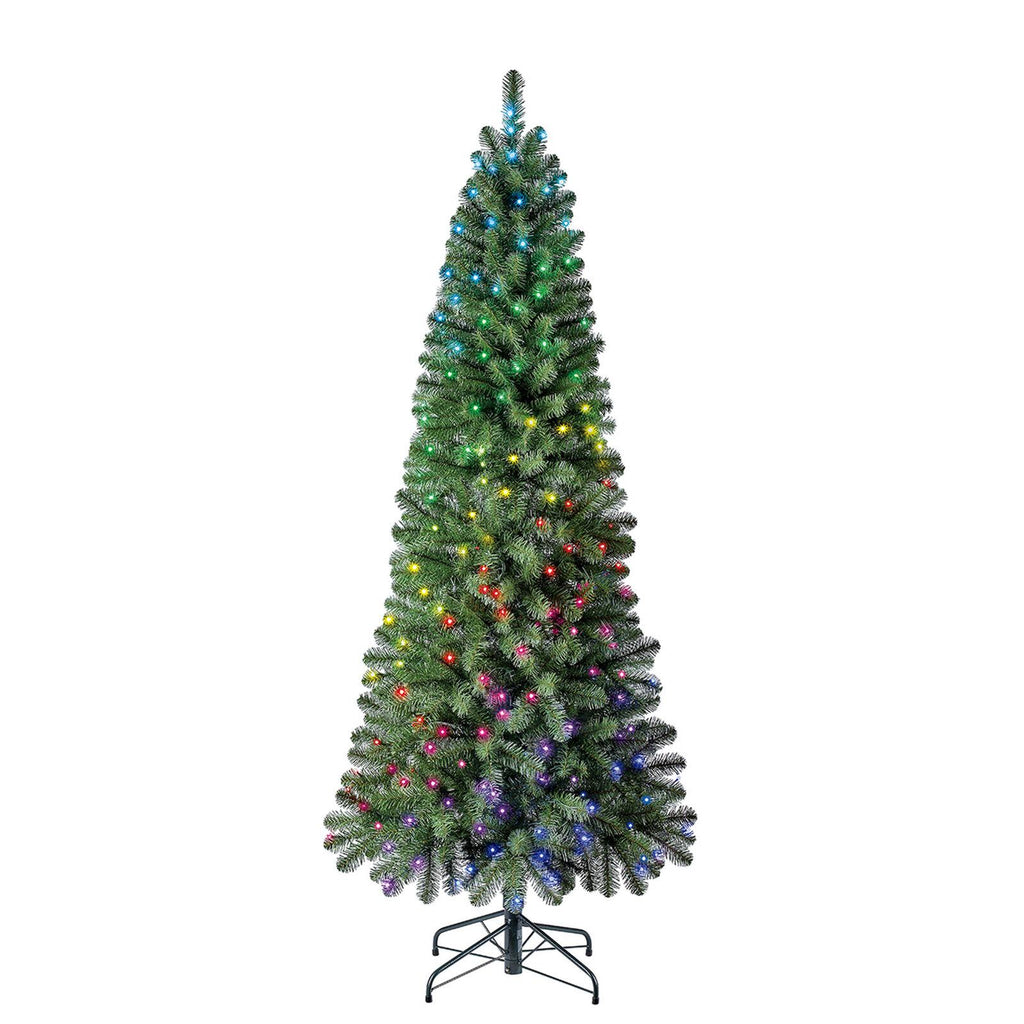 Evergreen Classics 7' Twinkly Pencil Pine Christmas Tree, 210 Color LED Lights