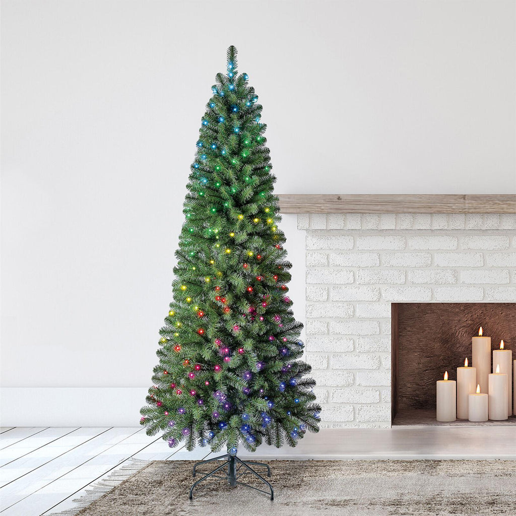 Evergreen Classics 7' Twinkly Pencil Pine Christmas Tree, 210 Color LED Lights