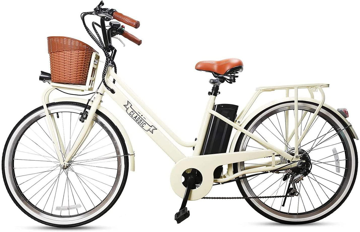 250W Electric Bike 26" Electric Bicycle 6 Speed Electric Bikes for Adults City Ebike for Women with Basket High Speed Electric Bikes with 36V 12AH Removable Battery