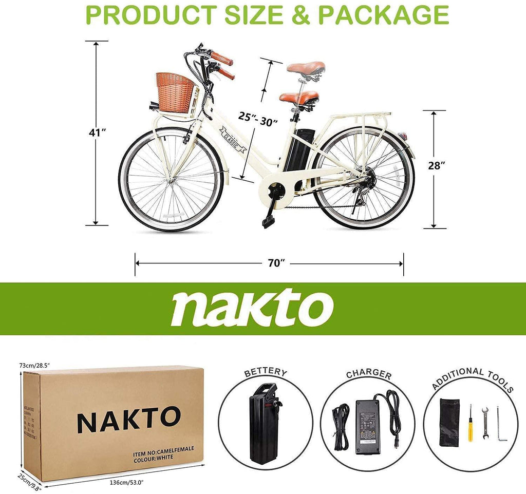 250W Electric Bike 26" Electric Bicycle 6 Speed Electric Bikes for Adults City Ebike for Women with Basket High Speed Electric Bikes with 36V 12AH Removable Battery
