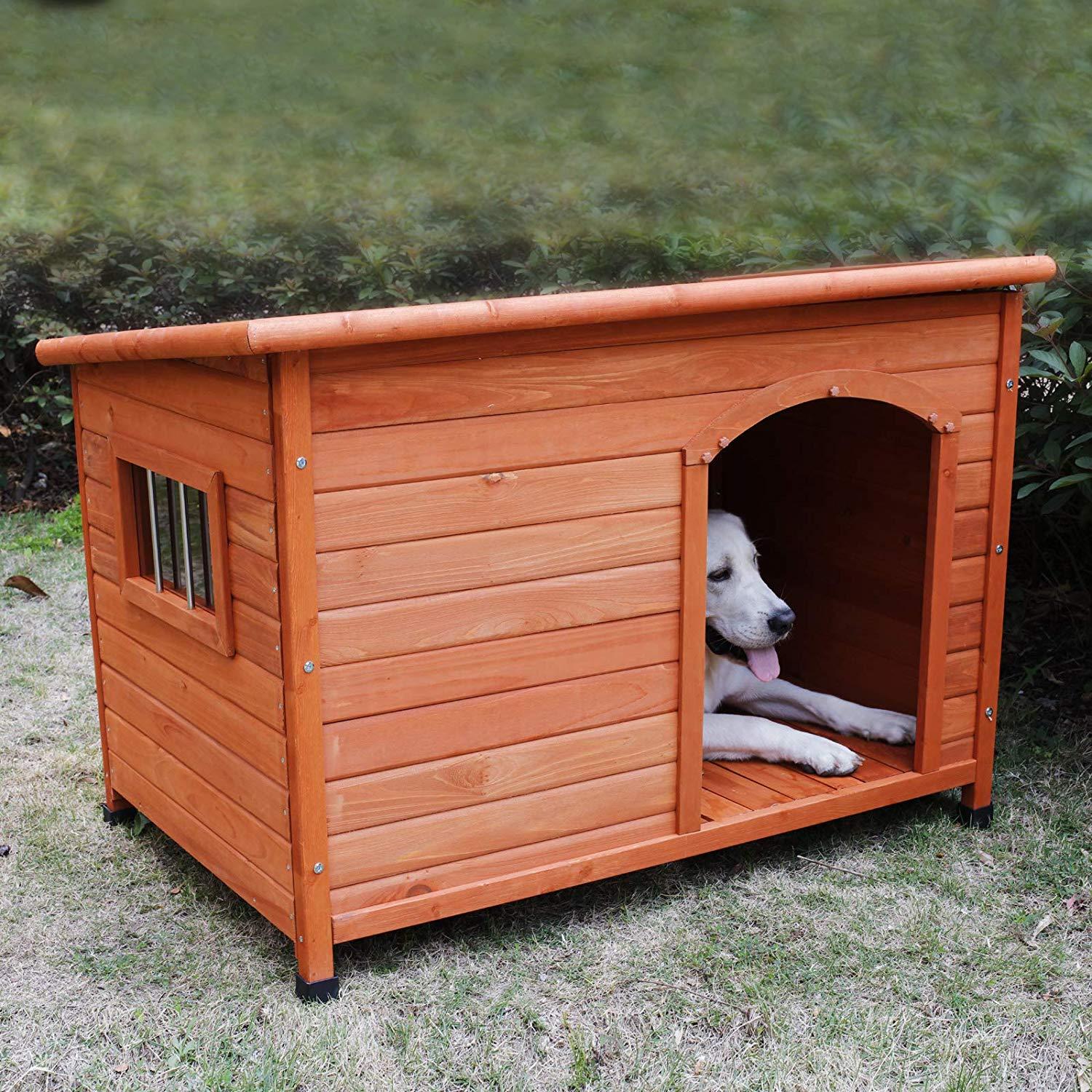 ROCKEVER Dog Houses Outdoor Insulated, Weatherproof Dog Houses Outside with Door Cute Wooden