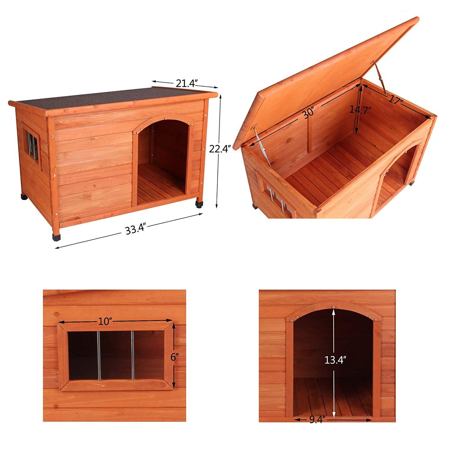 ROCKEVER Dog Houses Outdoor Insulated, Weatherproof Dog Houses Outside with Door Cute Wooden