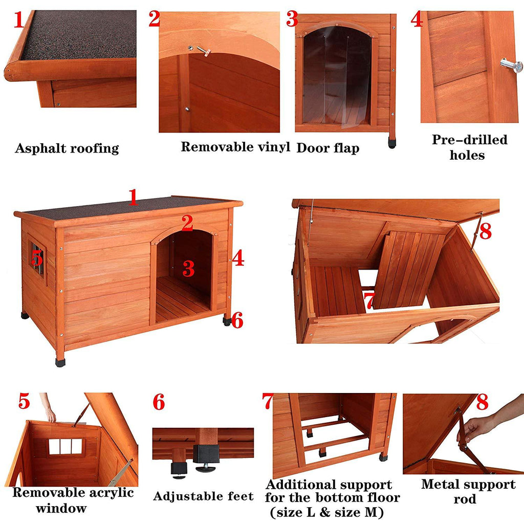 ROCKEVER Dog Houses Outdoor Insulated, Weatherproof Dog Houses Outside with Door Cute Wooden