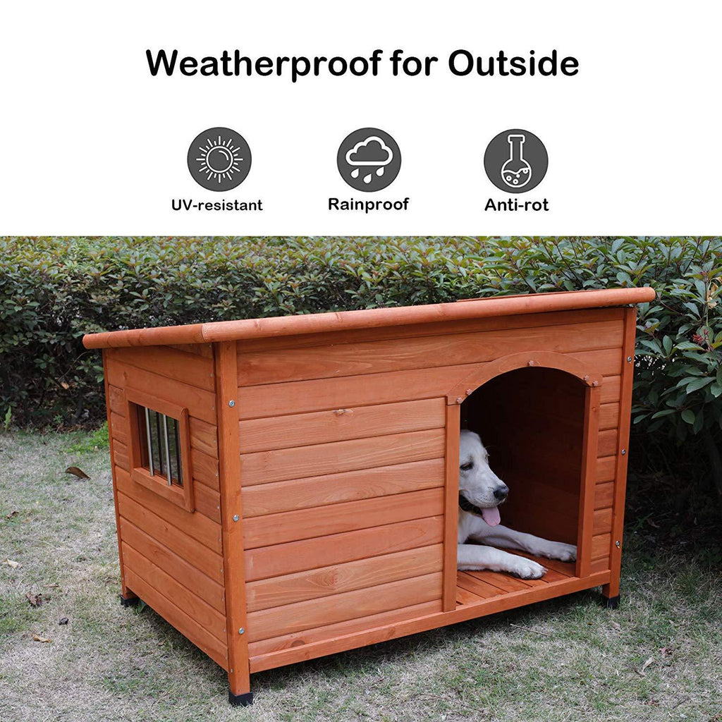 ROCKEVER Dog Houses Outdoor Insulated, Weatherproof Dog Houses Outside with Door Cute Wooden