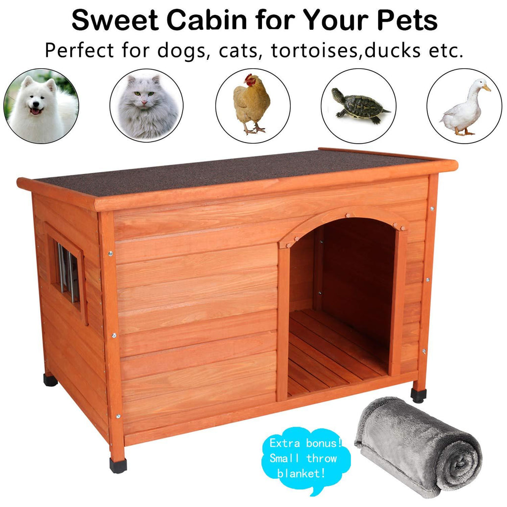 ROCKEVER Dog Houses Outdoor Insulated, Weatherproof Dog Houses Outside with Door Cute Wooden