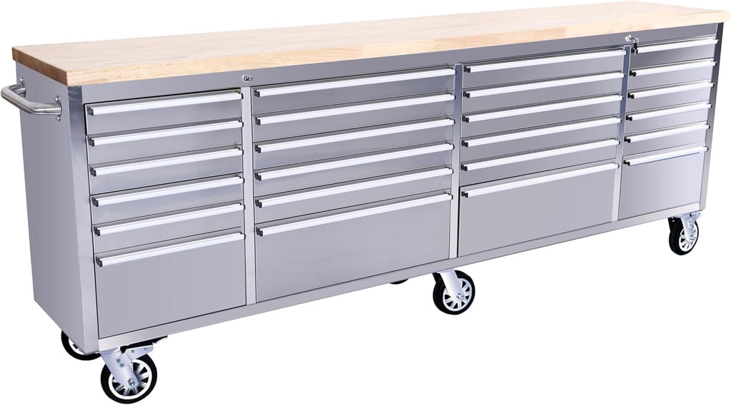 96 inch Tool Chest, Tool Box Mobile 24 Drawers StoraRolling Cabinet with Wheels Lock Key LocSystem Drawer Liners for GaraWarehouse Repair Shop