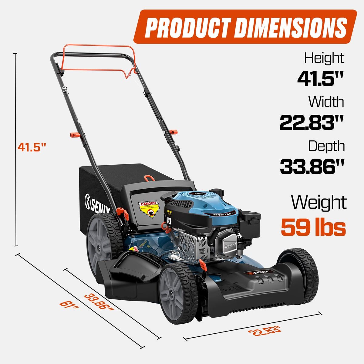21'' Self-Propelled Gas Lawn Mower (FWD), 170 cc 4-Cycle Engine 3.8 HP, 3-in-1 (Bagging/Mulching/Side Discharge), 6-Position Cutting Height Adjustment, 1.7 Bushels Grass Bag