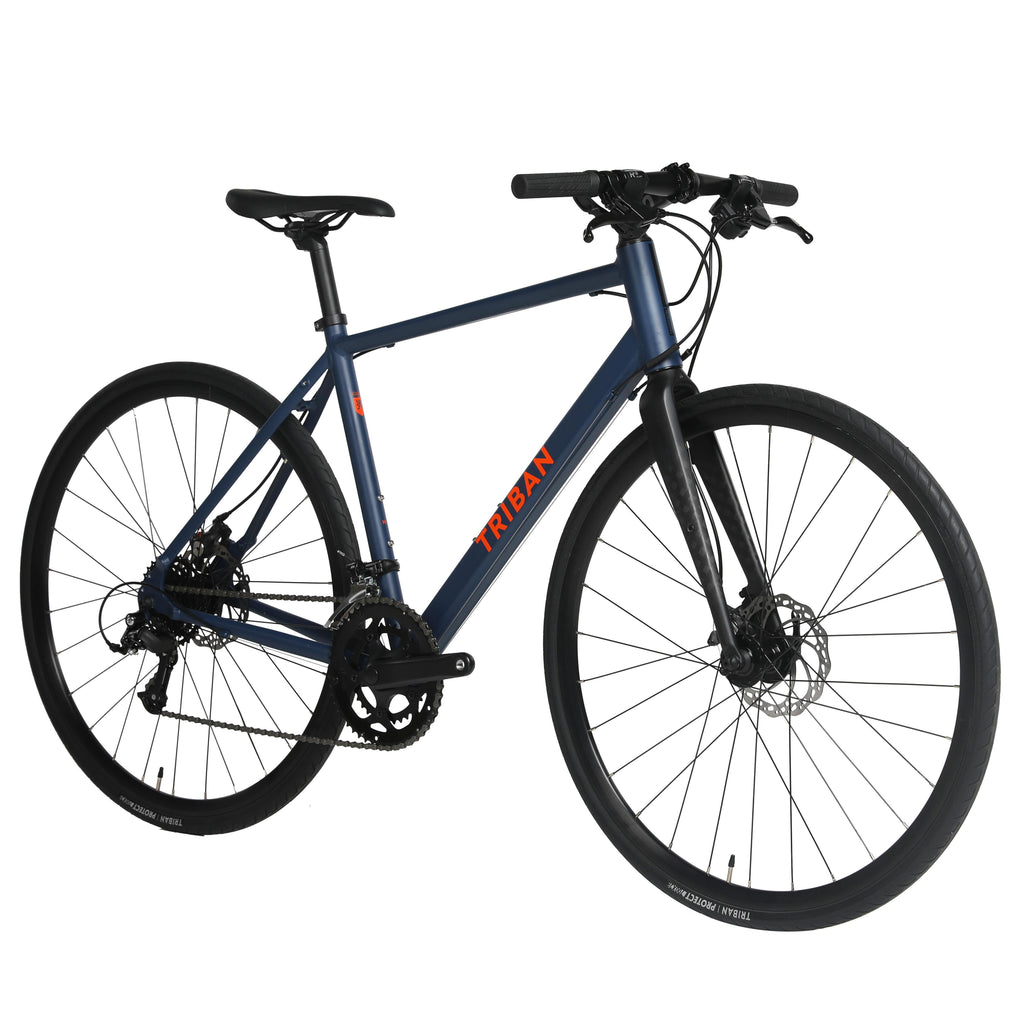 Decathlon Triban RC120, Aluminum Road Bike, Flat Bar, 700c, X Small, Blue