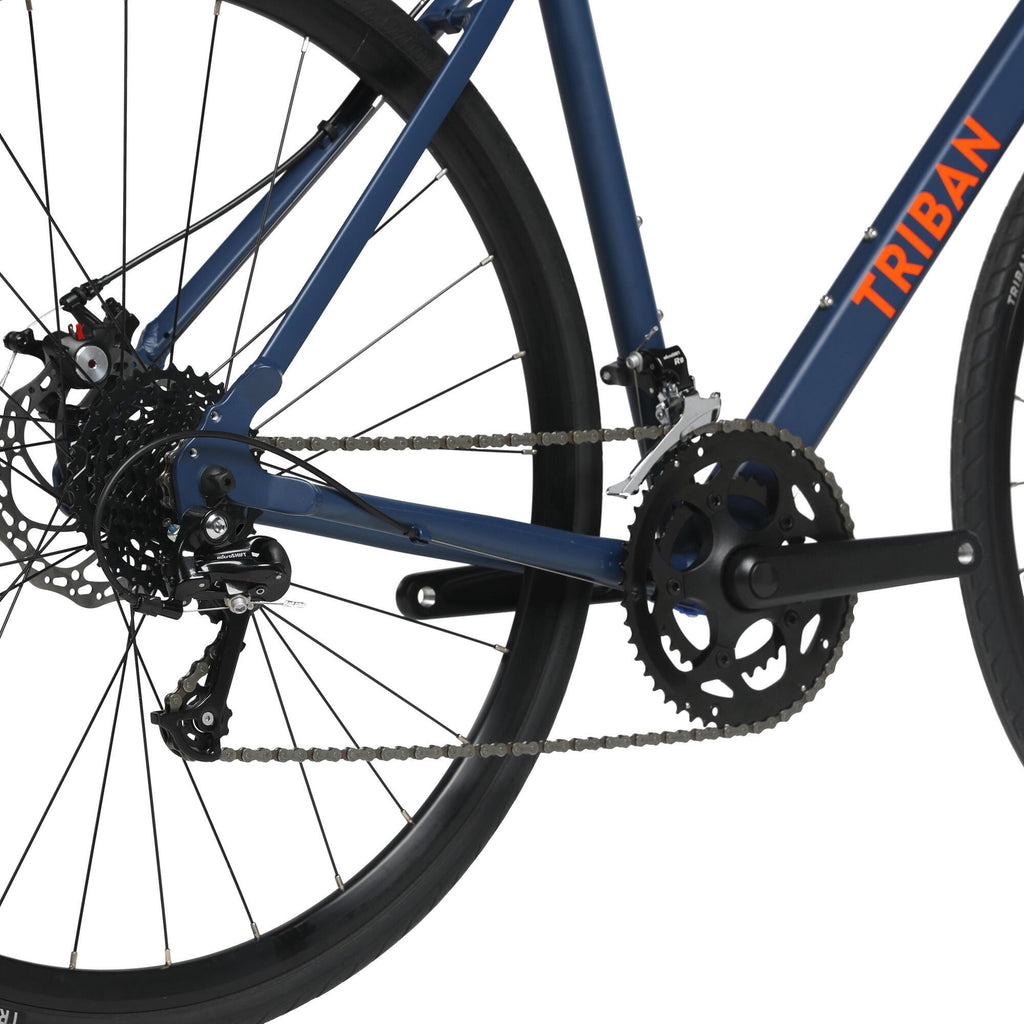 Decathlon Triban RC120, Aluminum Road Bike, Flat Bar, 700c, X Small, Blue