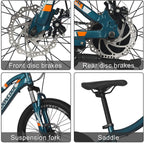 Mountain Bike 21 Speeds 20/24/ 26 Inch Wheel, Double Disc Brakes Mountain Bicycles, Aluminum and Steel Frame Options, Multiple Colors Adult Mountain Bikes for Men Women Ladies.