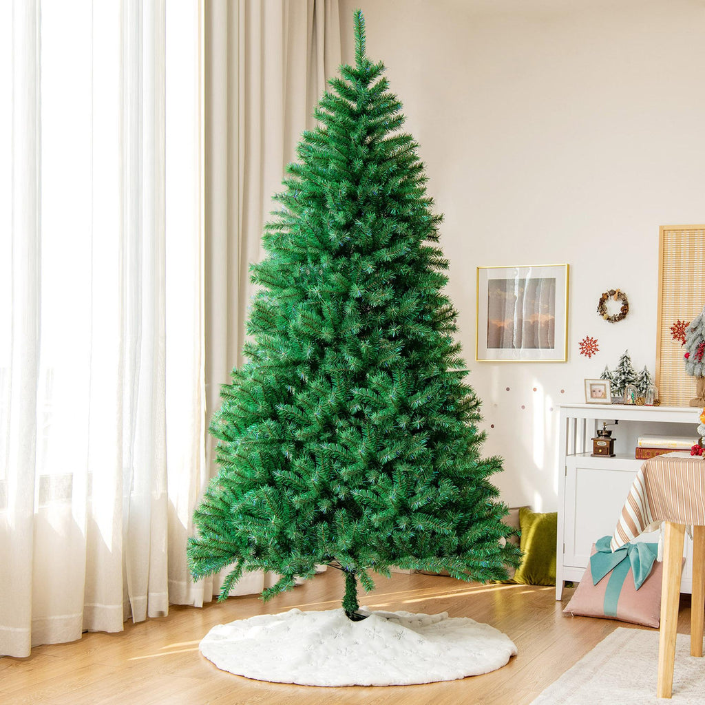 Gymax Green Iridescent Hinged Full Artificial Lush Realistic Christmas Tree, 8'