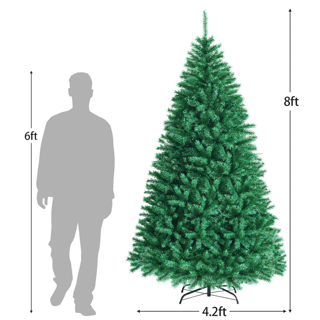 Gymax Green Iridescent Hinged Full Artificial Lush Realistic Christmas Tree, 8'