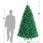Gymax Green Iridescent Hinged Full Artificial Lush Realistic Christmas Tree, 8'