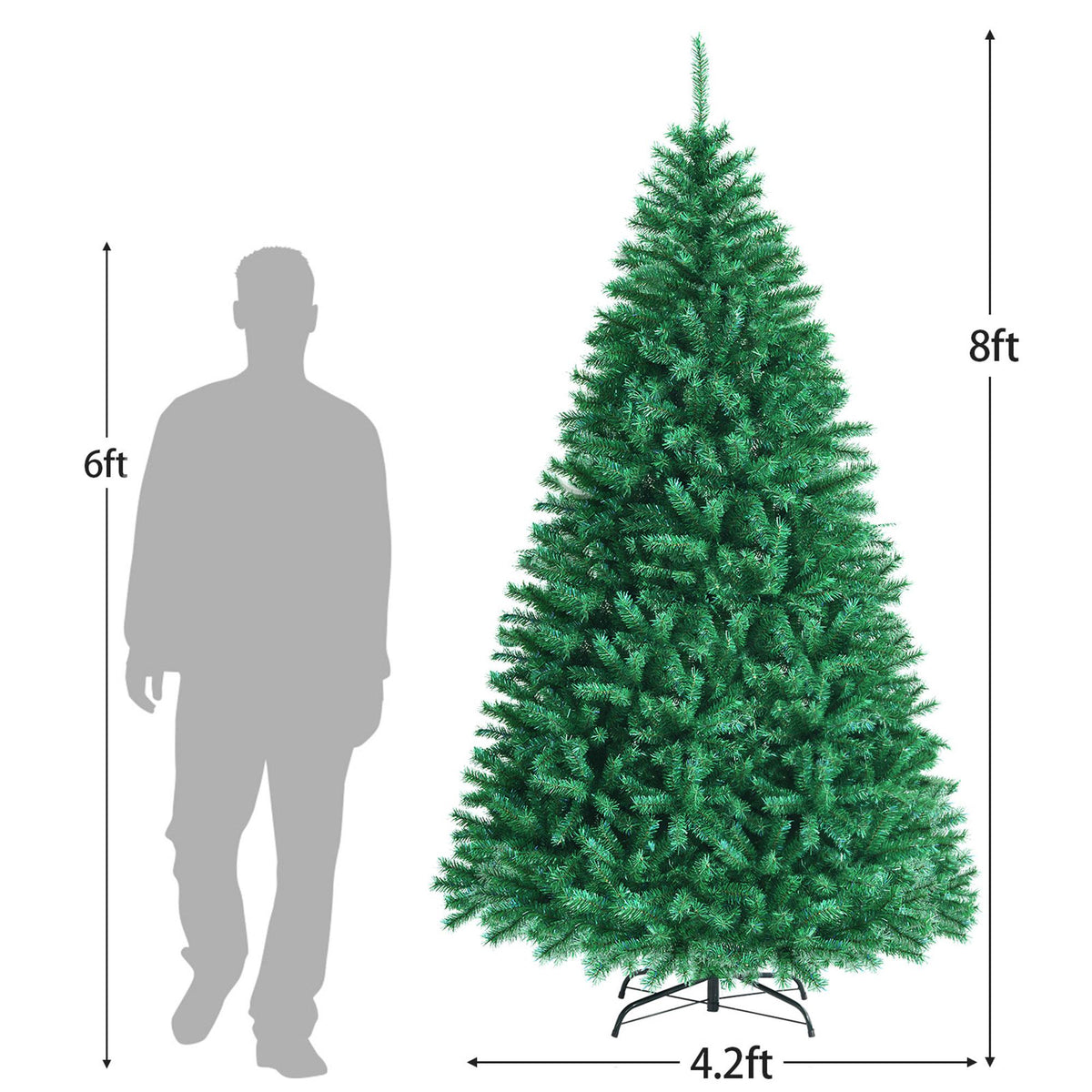 Gymax Green Iridescent Hinged Full Artificial Lush Realistic Christmas Tree, 8'
