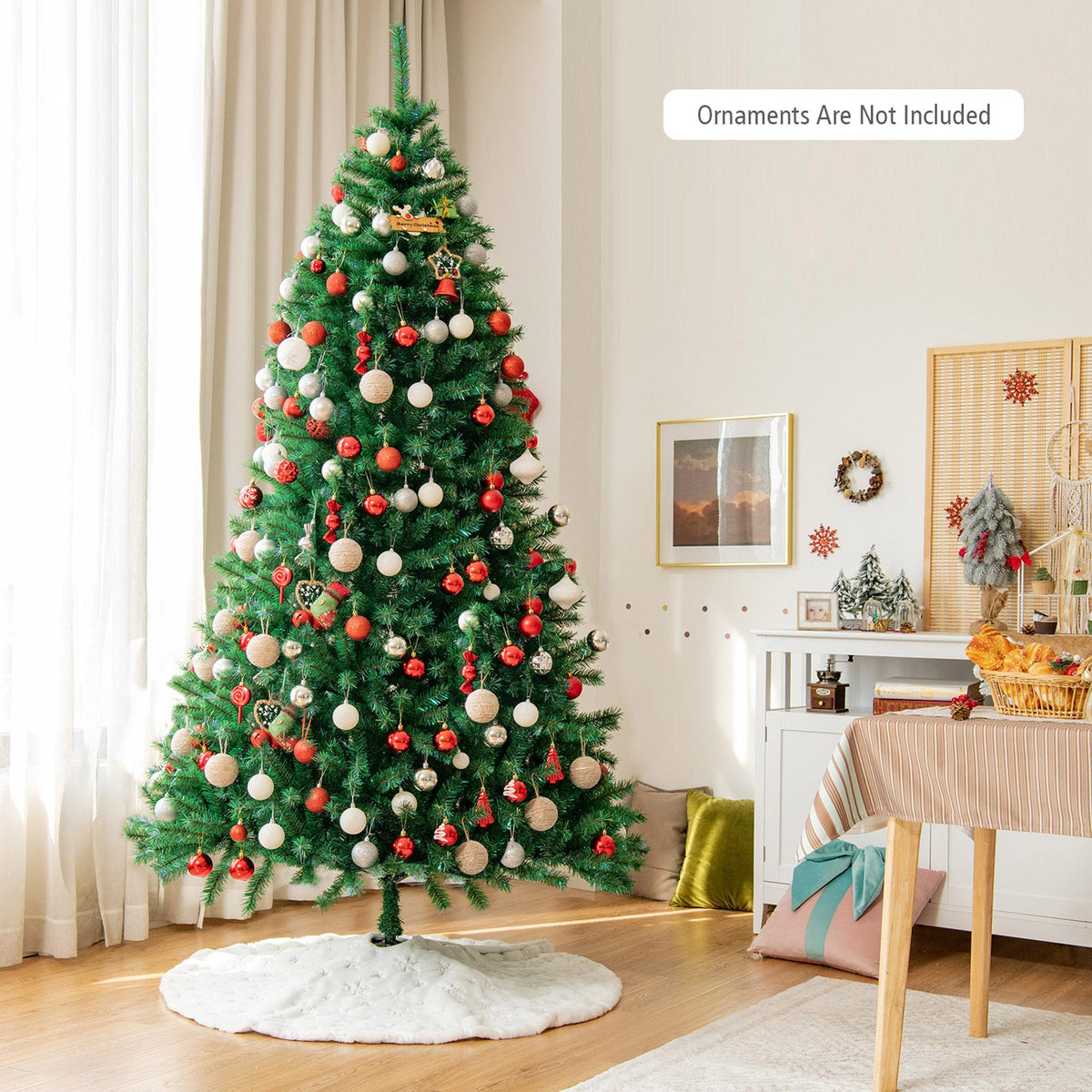 Gymax Green Iridescent Hinged Full Artificial Lush Realistic Christmas Tree, 8'
