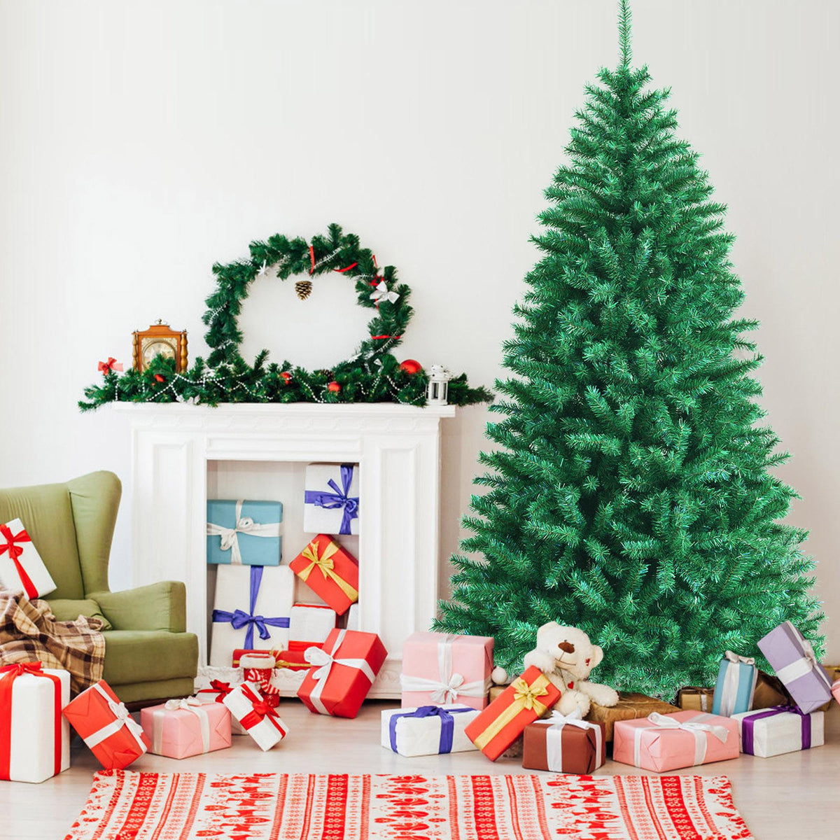 Gymax Green Iridescent Hinged Full Artificial Lush Realistic Christmas Tree, 8'