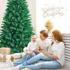 Gymax Green Iridescent Hinged Full Artificial Lush Realistic Christmas Tree, 8'