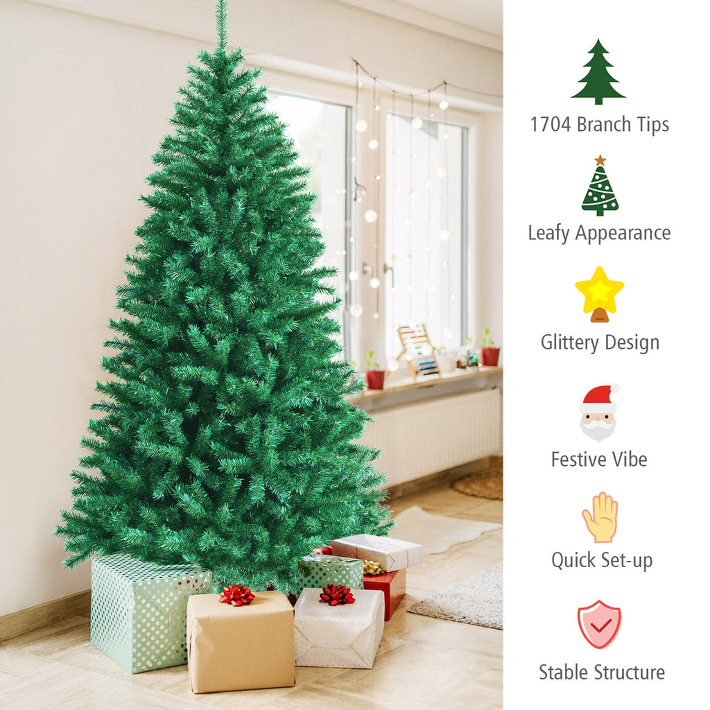Gymax Green Iridescent Hinged Full Artificial Lush Realistic Christmas Tree, 8'