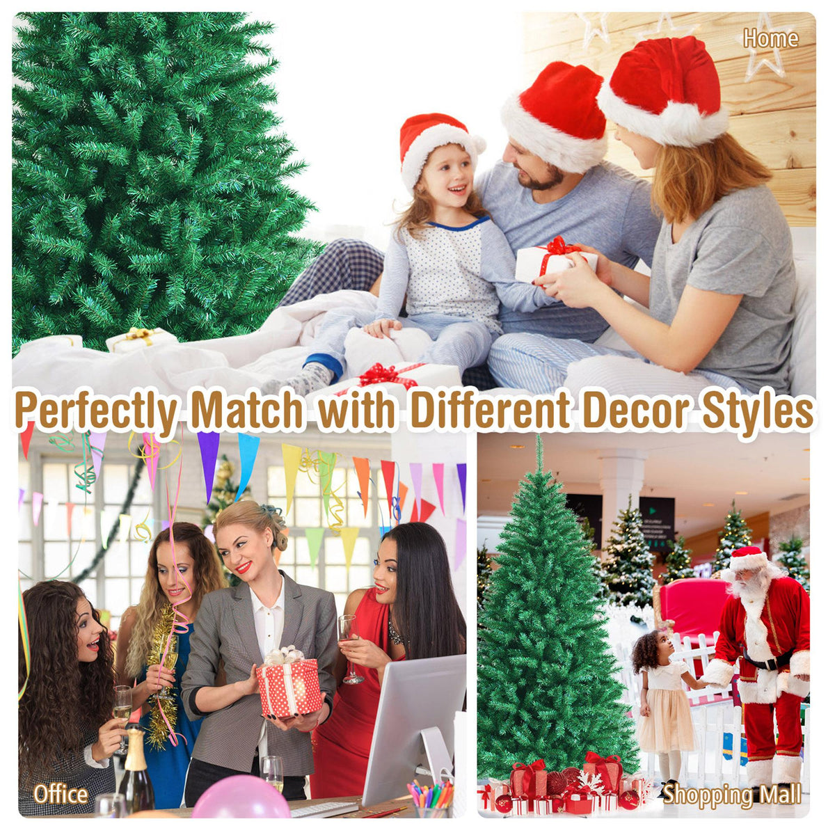 Gymax Green Iridescent Hinged Full Artificial Lush Realistic Christmas Tree, 8'
