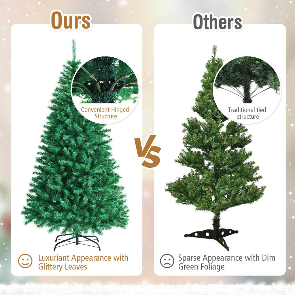 Gymax Green Iridescent Hinged Full Artificial Lush Realistic Christmas Tree, 8'