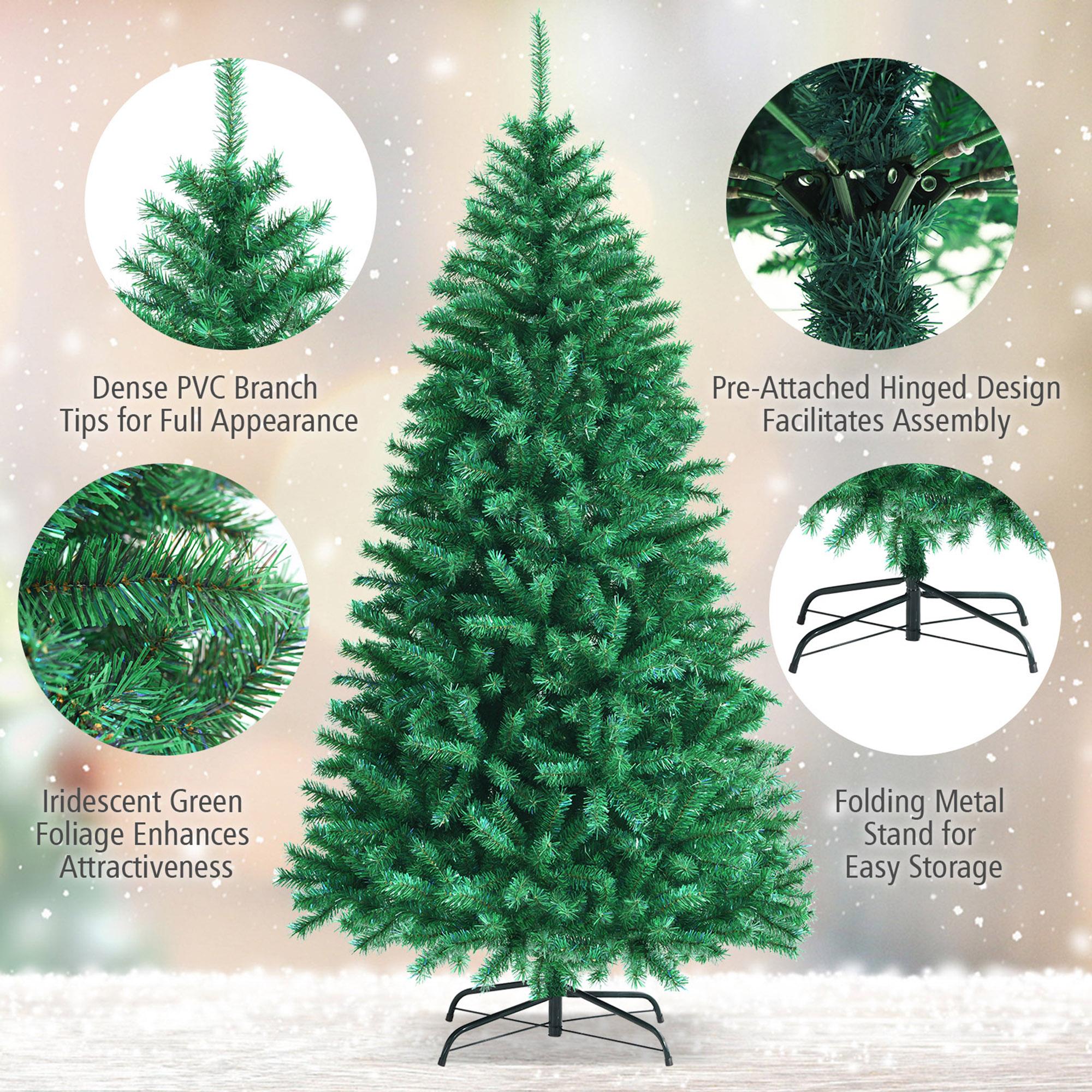 Gymax Green Iridescent Hinged Full Artificial Lush Realistic Christmas Tree, 8'