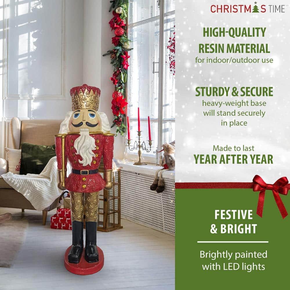 48 in. Red Resin Christmas Nutcracker King Holding a Baton with LED Lights