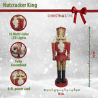 48 in. Red Resin Christmas Nutcracker King Holding a Baton with LED Lights