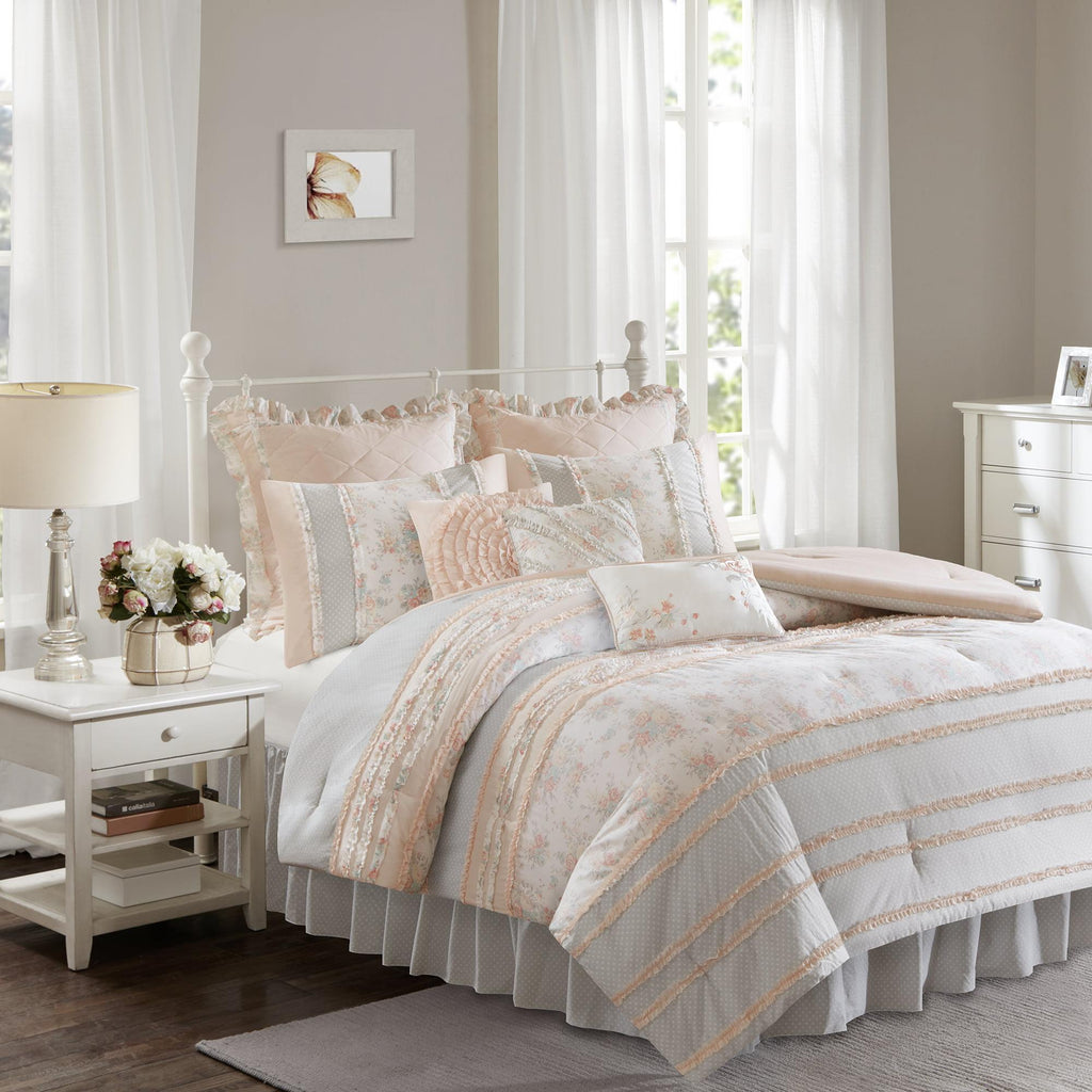 Home Essence Cotta180 Thread Count Embroidery Percale Tufted 9 Pieces Bedding Sets, With Comforter Shams Bed skirt Decorative Pillows
