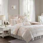 Home Essence Cotta180 Thread Count Embroidery Percale Tufted 9 Pieces Bedding Sets, With Comforter Shams Bed skirt Decorative Pillows