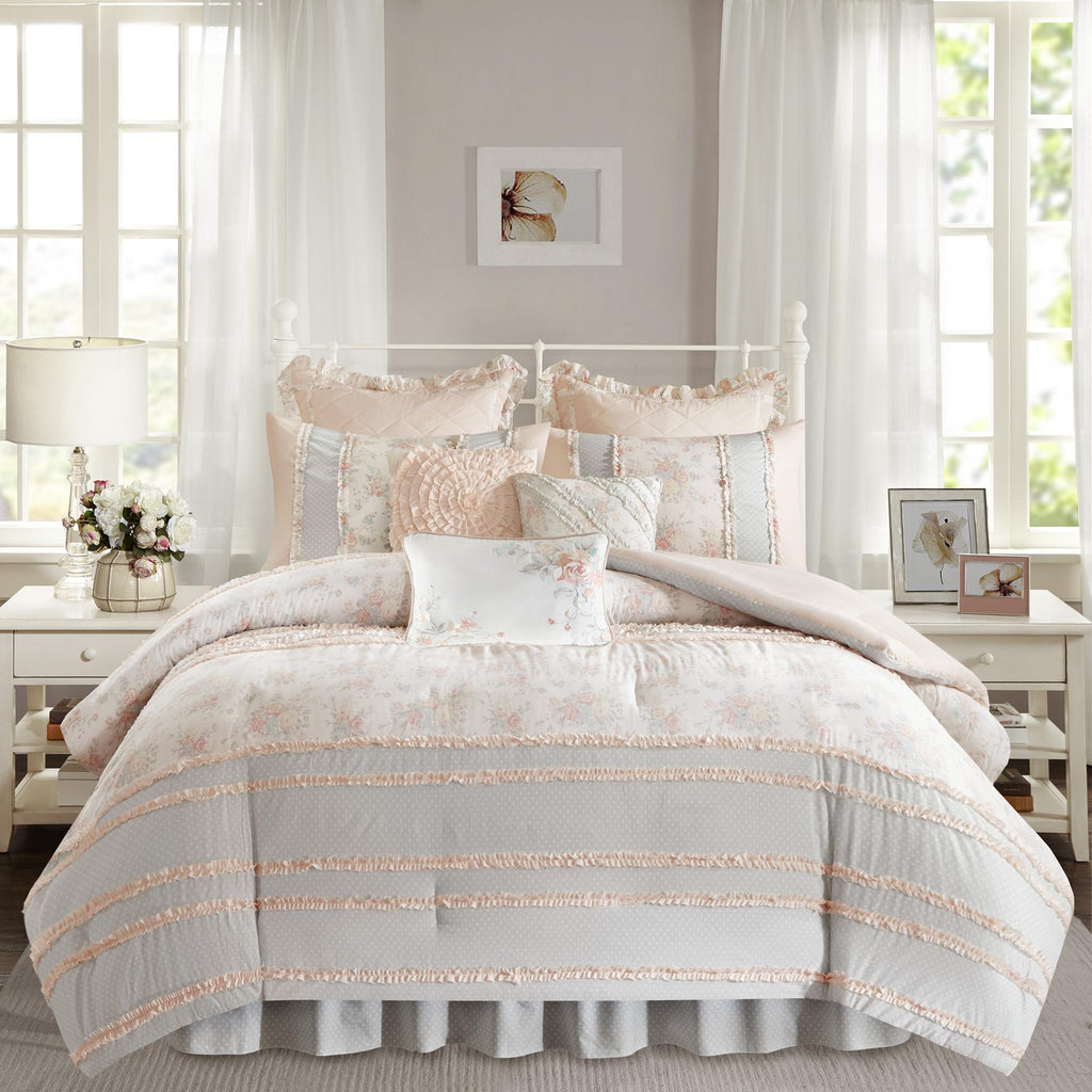 Home Essence Cotta180 Thread Count Embroidery Percale Tufted 9 Pieces Bedding Sets, With Comforter Shams Bed skirt Decorative Pillows