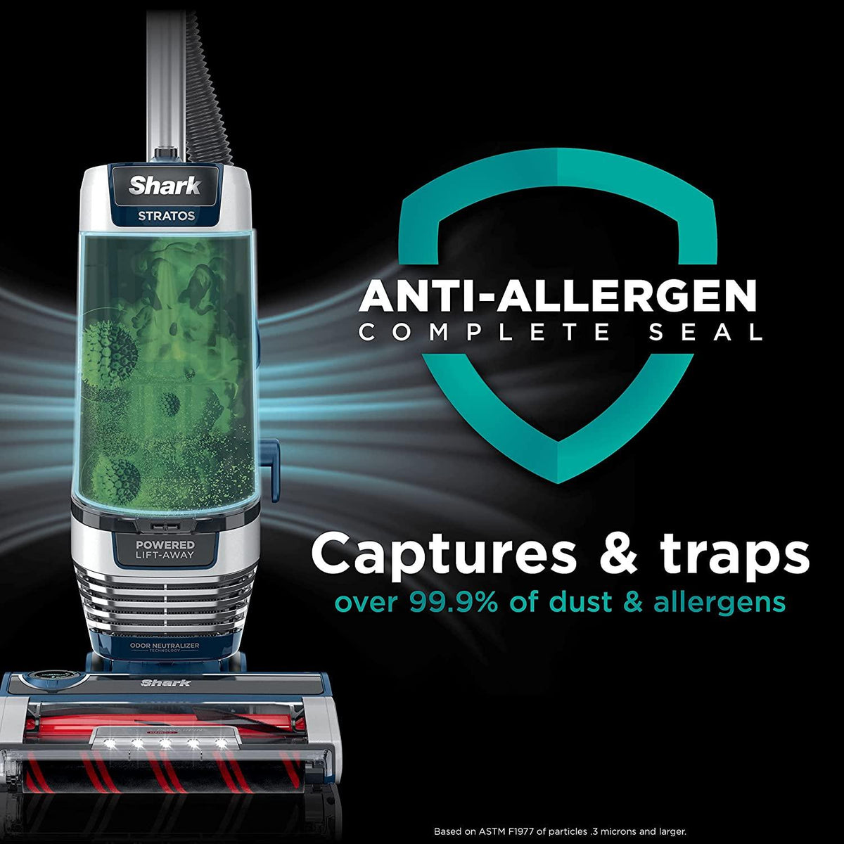 Shark AZ3002 Stratos Upright Vacuum with DuoClean PowerFins, HairPro, Powered Lift-Away, Self-Cleaning Brushroll, &amp; Odor Neutralizer Technology, Navy