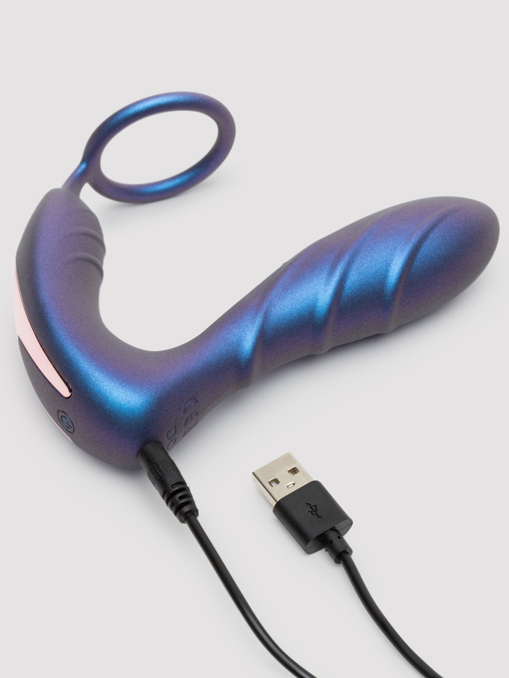 Hueman Black Hole Galactic Silicone Remote Control Cock Ring Butt Plug, Purple