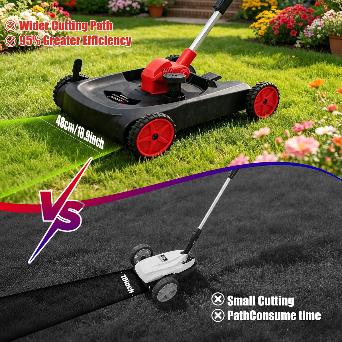 4-in-1 Cordless Lawn Mower, Weed Eater and Edger Combo, Adjustable Height &amp; Angle, Electric String Trimmer with Wheels Grass Trimmer for Garden Yard (2x4.0Ah Battery &amp; Charger Included)