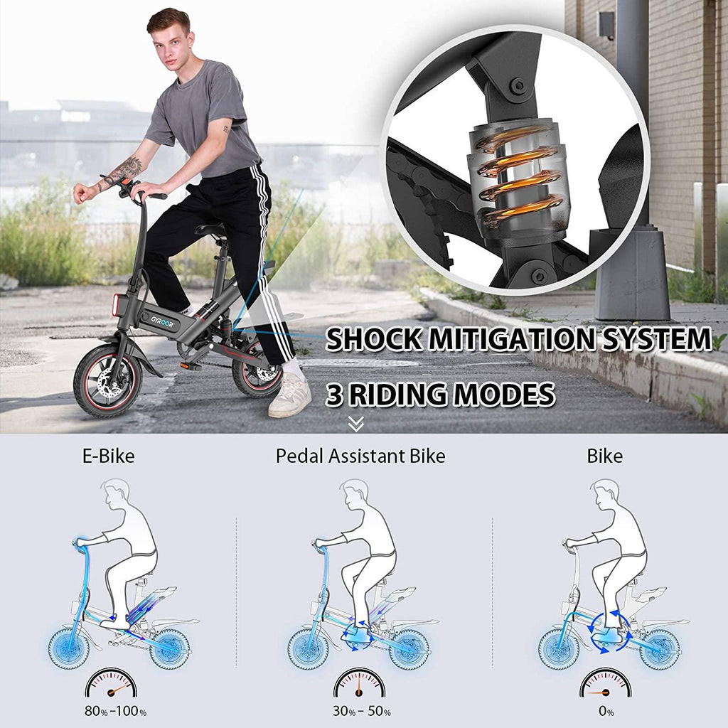 Gyroor C3 Electric Bike for Adults, 450W eBike with 18.6MPH up to 28 Mileage, 14in Air-Filled Tires, Dual Disc Braking, 3 Riding Modes