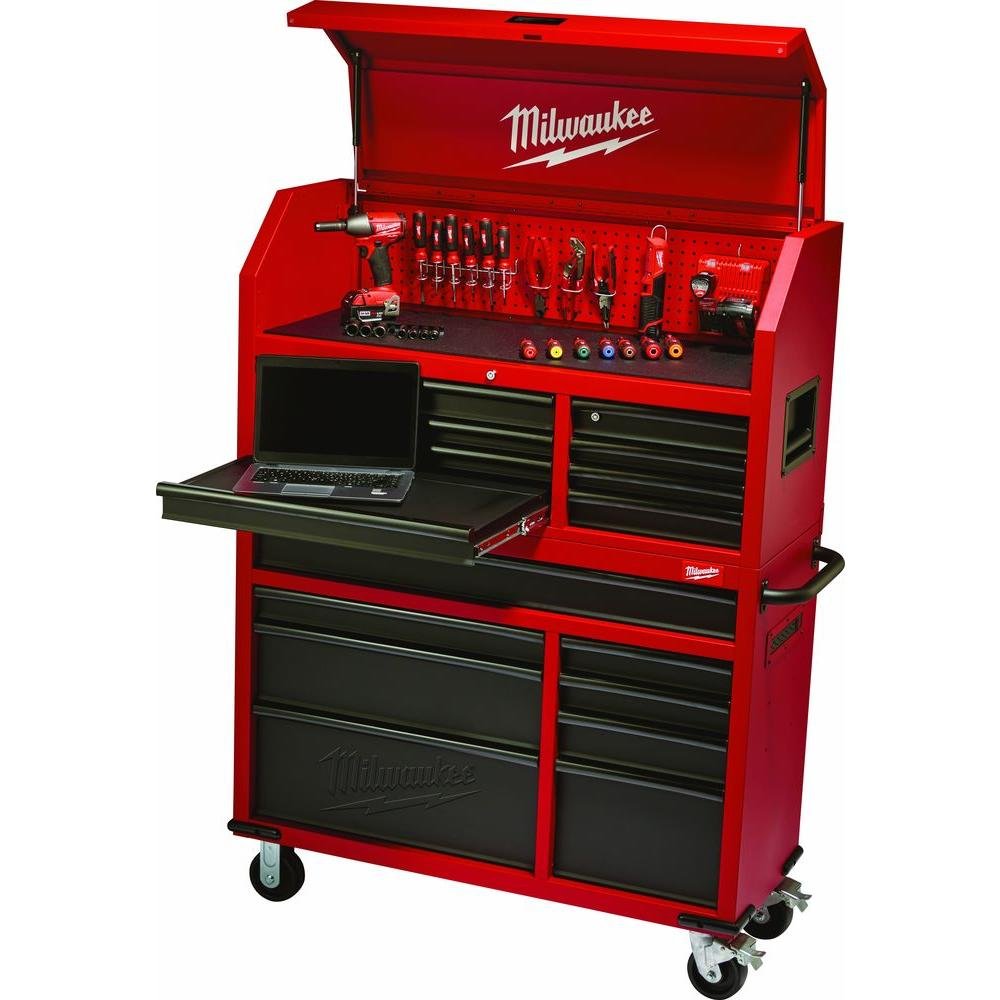 Heavy-duty, Drawer 16 Tool Chest 46 In. and Rolling Cabinet Set, Red and Black, Personal Valuables StoraDrawer with Separate Lock in Tool Chest