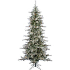 Fraser Hill Farm Clear Prelit LED Green Flocked Buffalo Fir Slim Artificial Christmas Tree, with String Lighting 9'