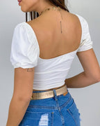 plain lace up short sleeve v-neck top
