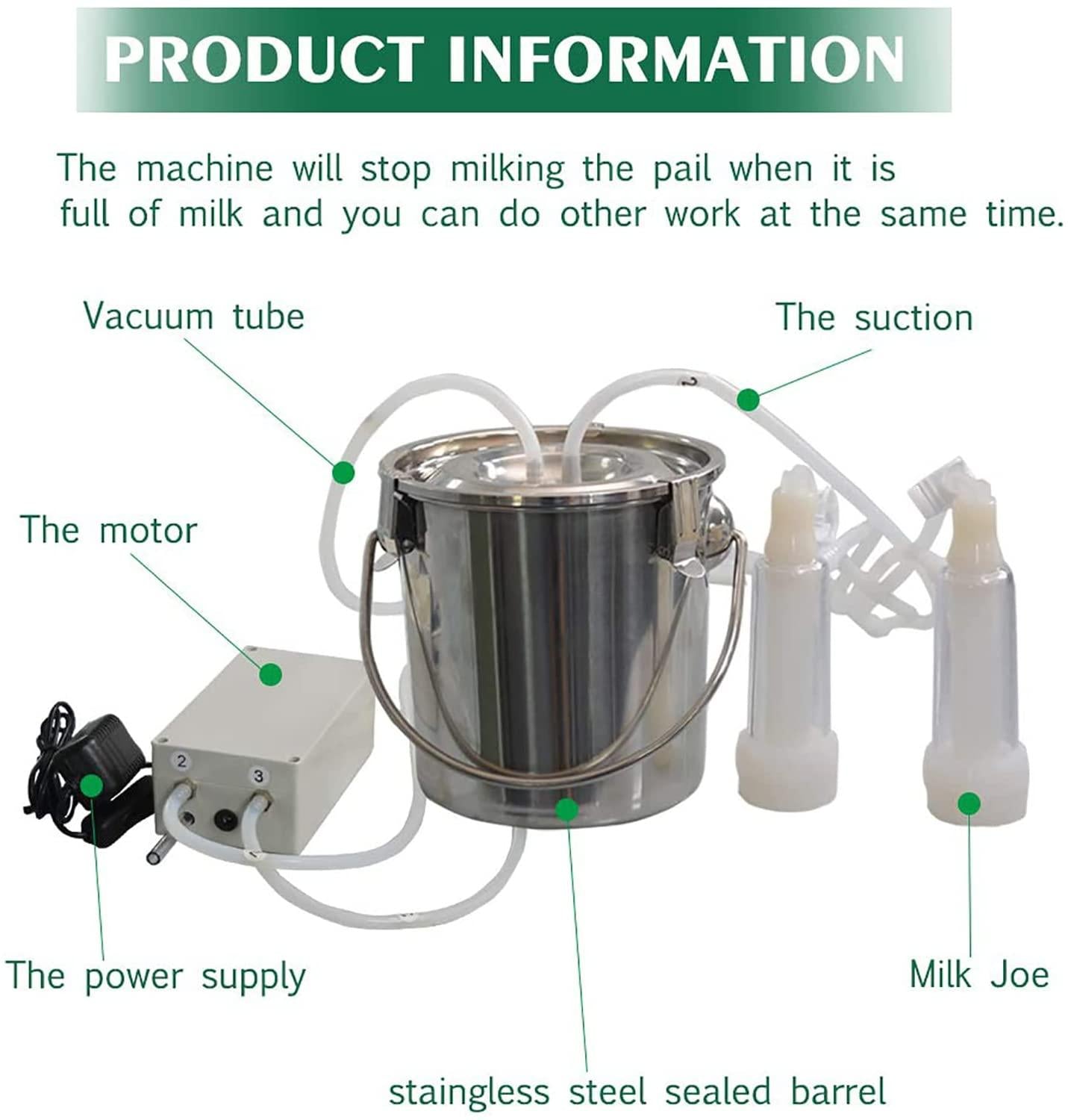 huidazhou cow milking machine electric,pulsation vacuum pump cow milker, automatic portable livestock milking equipment, stainless steel milker livestock household domestic farm milking device,14l