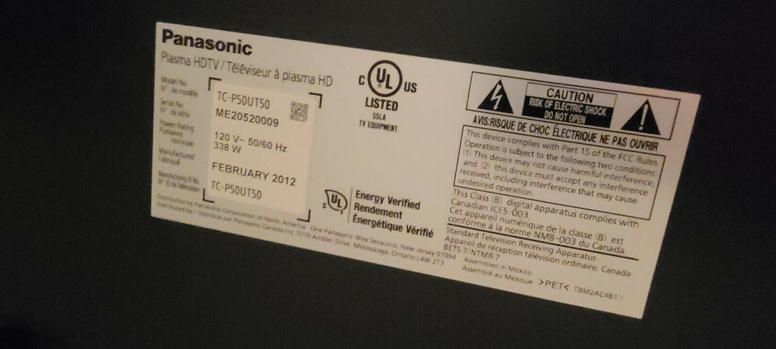 panasonic viera tc-p50ut50 50-inch 1080p 600hz full hd 3d plasma tv