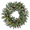 30 in. Artificial Feel Real Snowy Morgan Spruce Wreath with 70 Warm White Battery Operated LED Lights with Timer