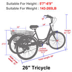 Lilypelle 26" Wheels 7 Speed Tricycle with Shopping Basket for Adult Seniors,Orange