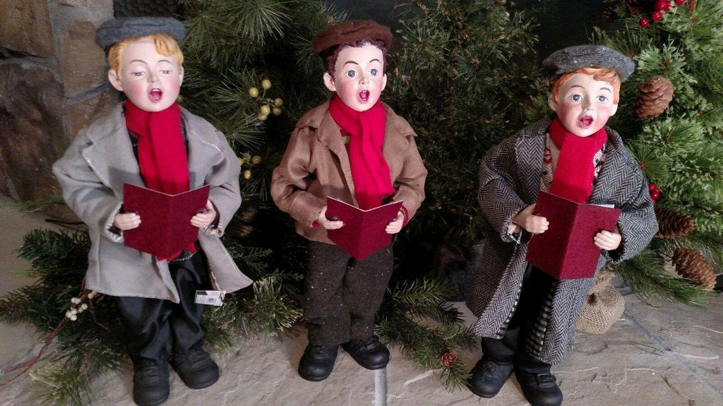 Set 3 NIB 16" THREE BOY CAROLERS Christmas Scene Figure Display Prop