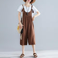Summer Solid Casual Loose Adjustable Belts Cropped Jumpsuits