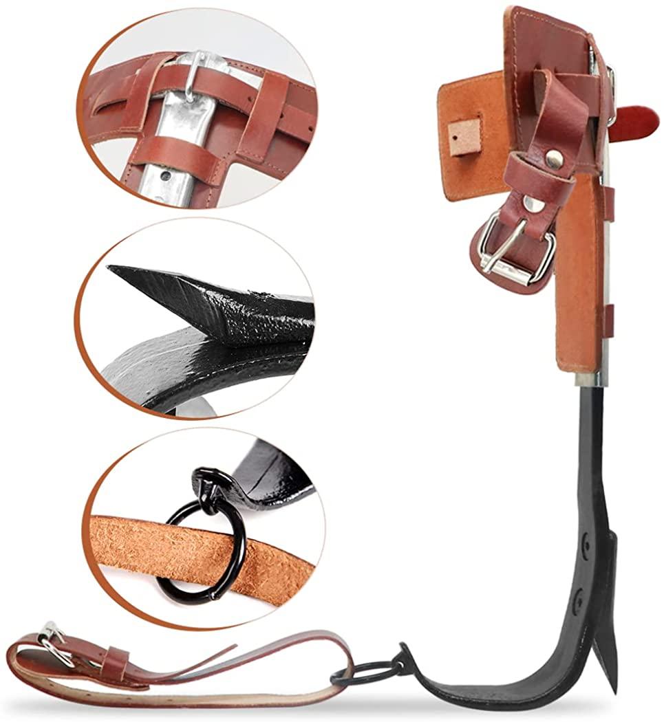 GothicBride Tree Climbing Spikes -Steel with Harness Belt, Upgraded Leather Tree Climbing Tool Set Adjustable Tree Climbing Spike with Non-Slip Pedal for Outdoor Activities (with belt)