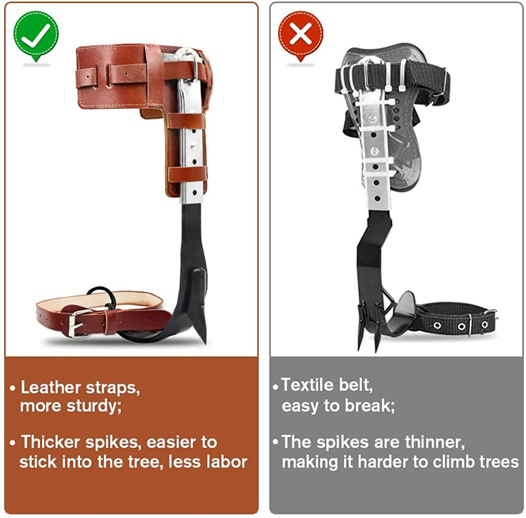 GothicBride Tree Climbing Spikes -Steel with Harness Belt, Upgraded Leather Tree Climbing Tool Set Adjustable Tree Climbing Spike with Non-Slip Pedal for Outdoor Activities (with belt)
